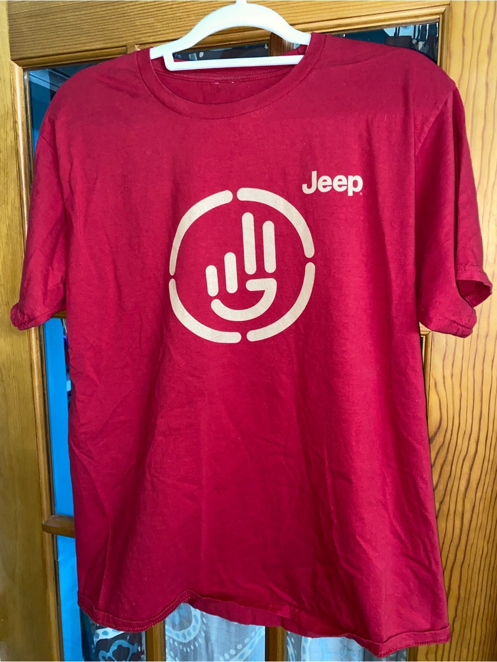 Jeep Red Crewneck Tee with Jeep Wave Logo Graphic